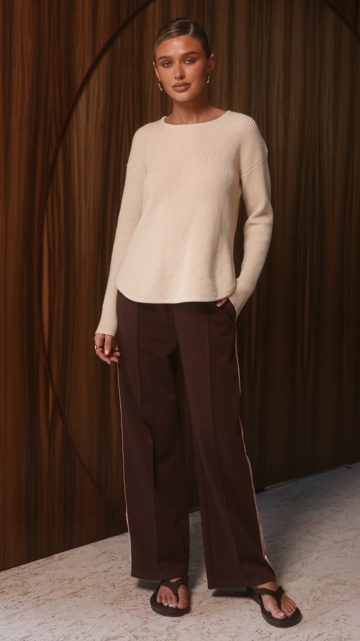 Isaiah Racer Stripe Pleated Trackpants - Chocolate/Pink