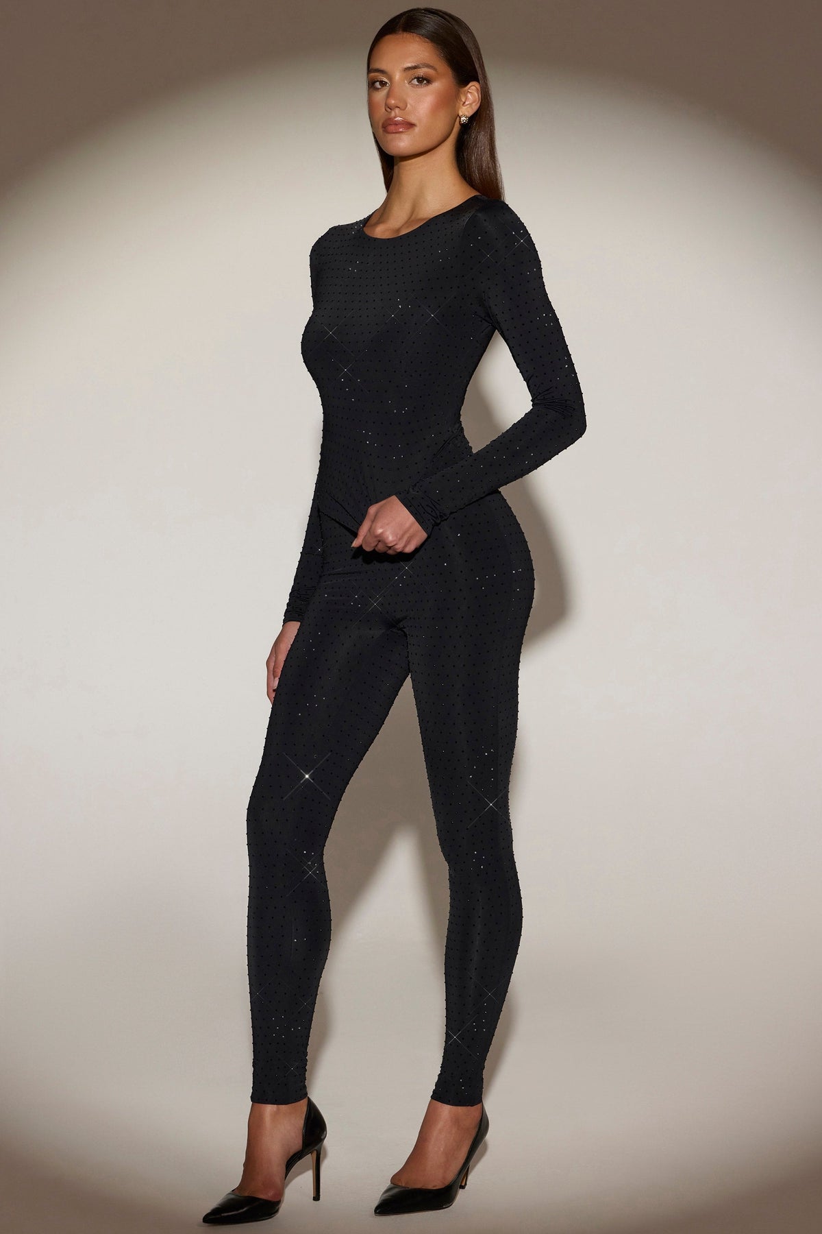 Embellished Jersey High-Waisted Leggings in Black