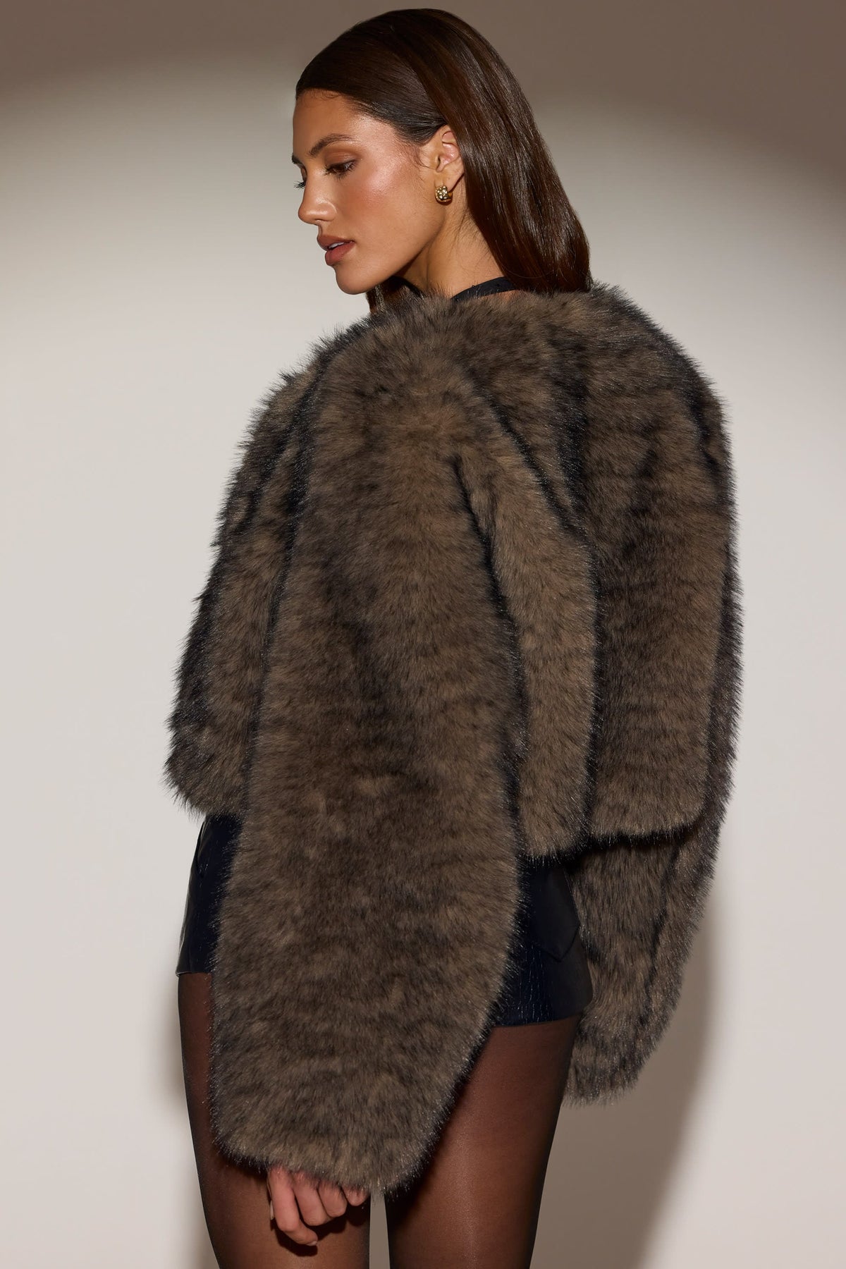 Cropped Faux-Fur Jacket in Chocolate Brown