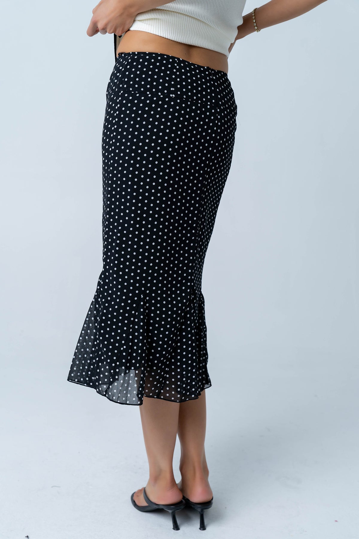 Gigi Polka Dot Midi Skirt in Black