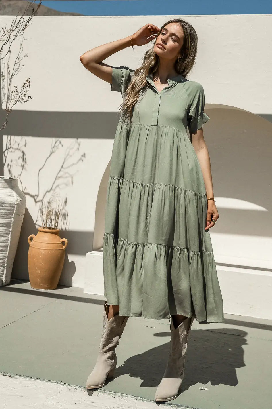 Amanda Tiered Dress in Sage