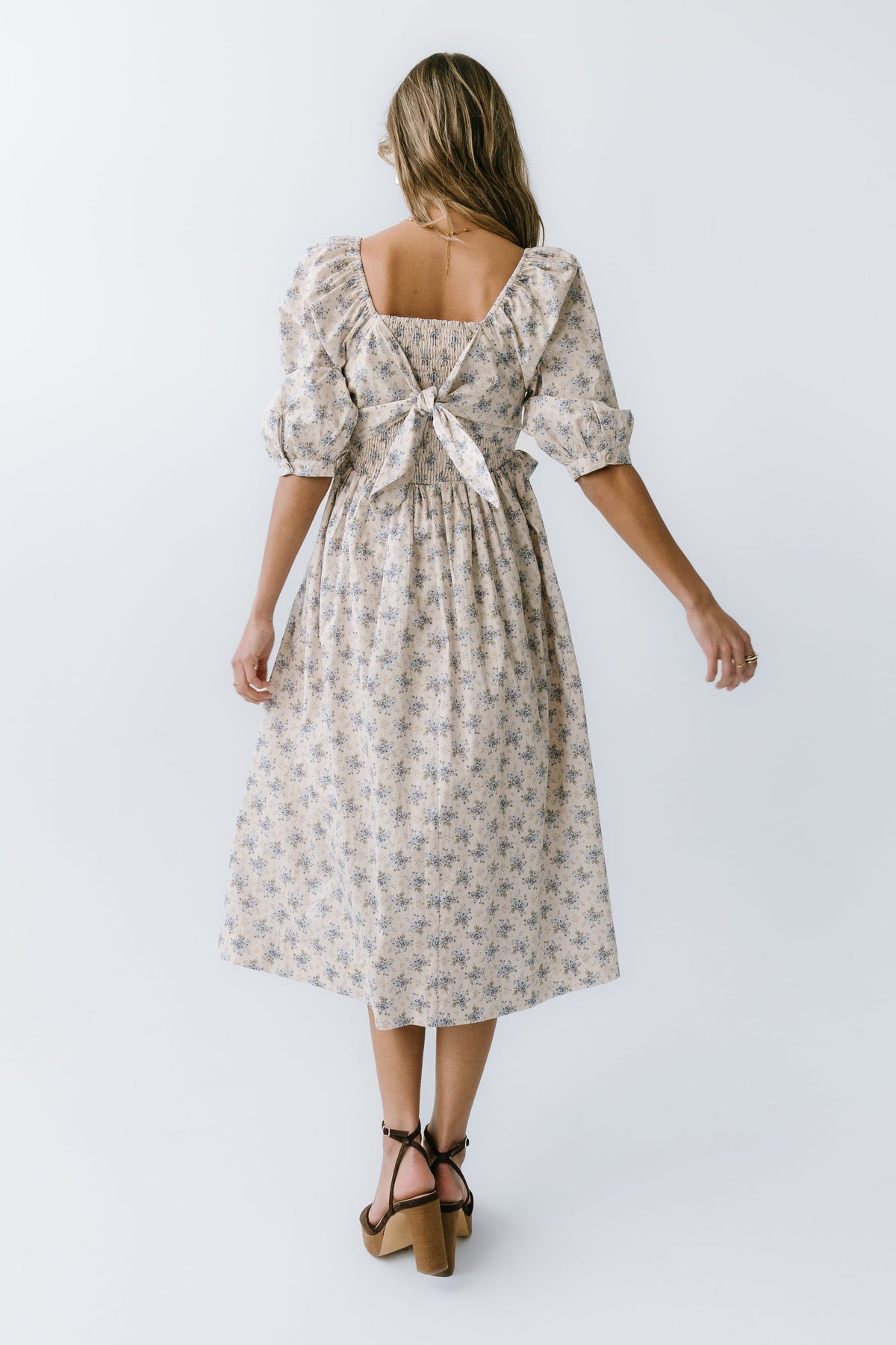 Gloria Floral Midi Dress in Ecru - FINAL SALE