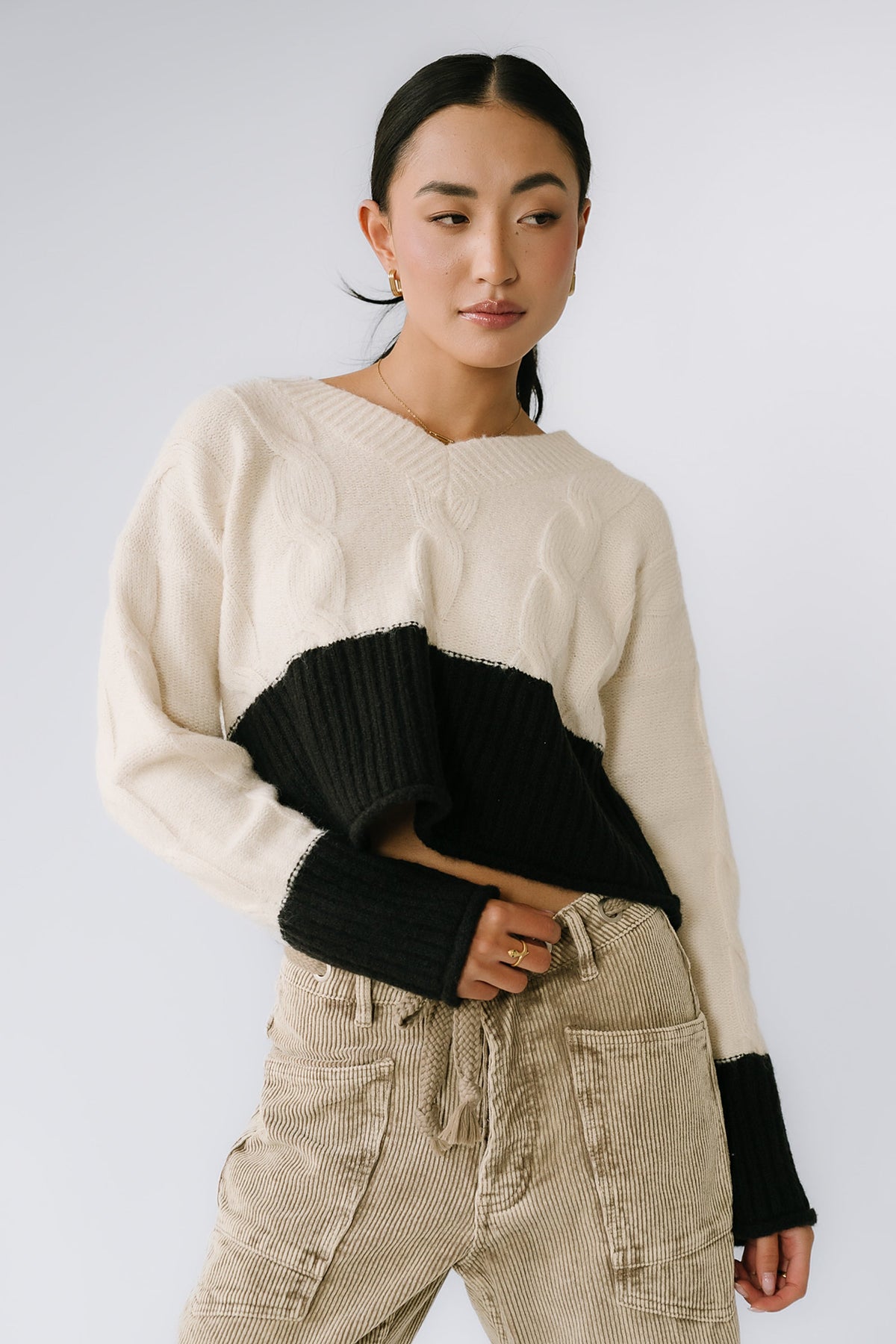 Beckham Cable Knit Sweater in Oatmeal - FINAL SALE