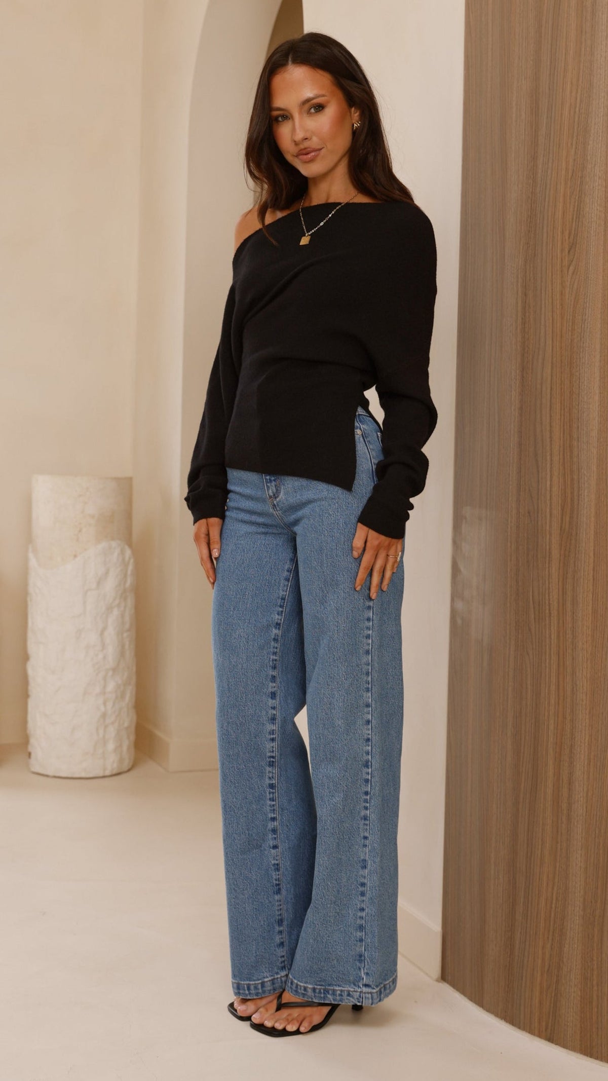 Eleora Long Sleeve Asymmetrical Top - Black