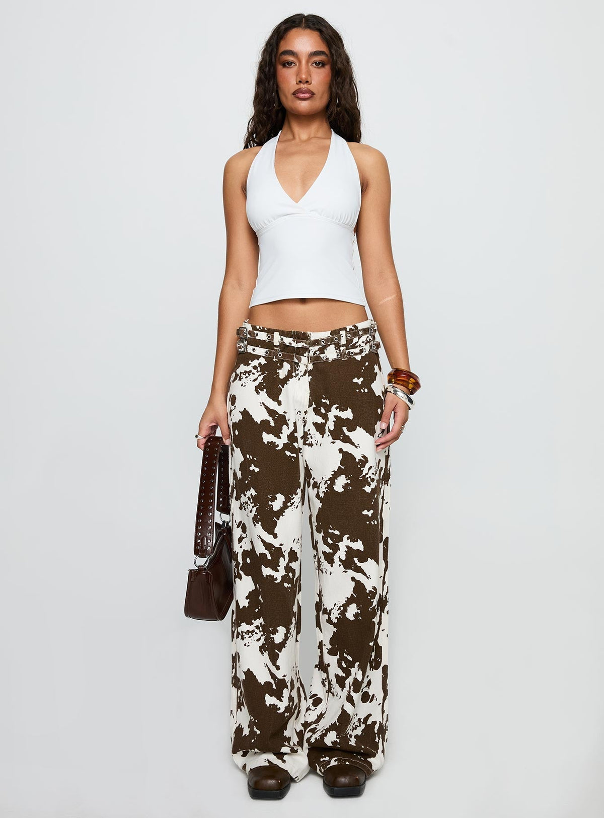 Baccarat Mid Rise Wide Leg Belted Pant Cow Print