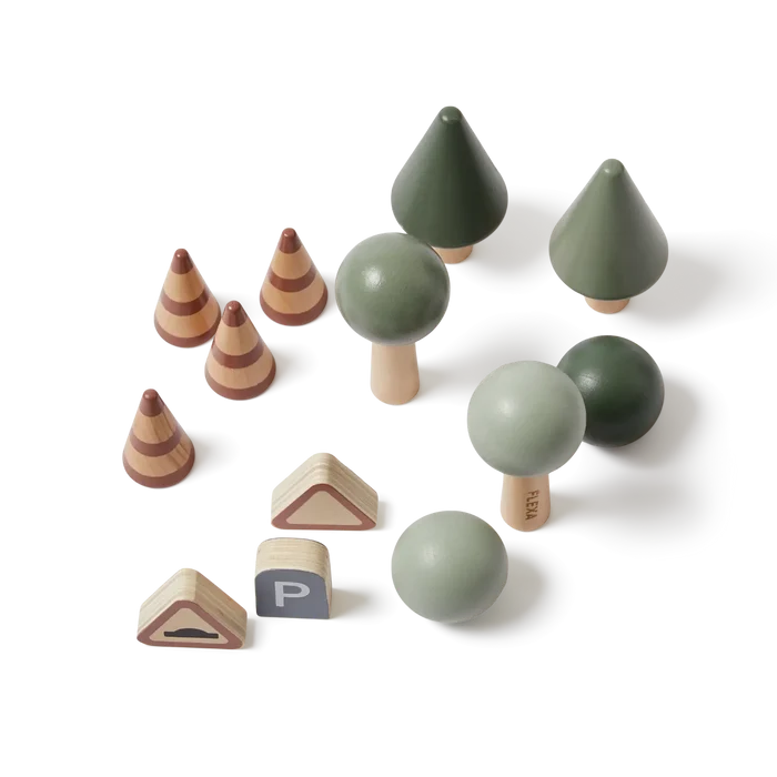 Accessories for Car Tracks, 13 pcs, Handpainted PLAY accessories-for-car-tracks-multicolors-natural-wood flexa-com.myshopify.com