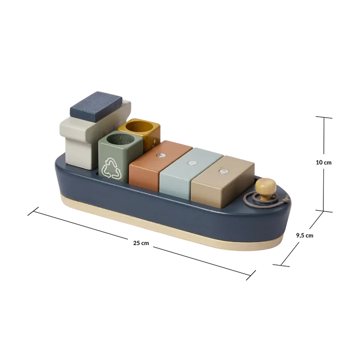 Container Ship, 1 ship & 5 containers, Handpainted PLAY container-ship-multicolors-natural-wood flexa-com.myshopify.com