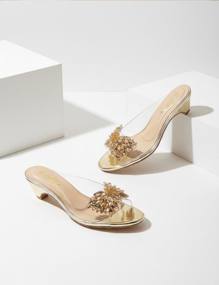 Golden Fancy Slippers For Women