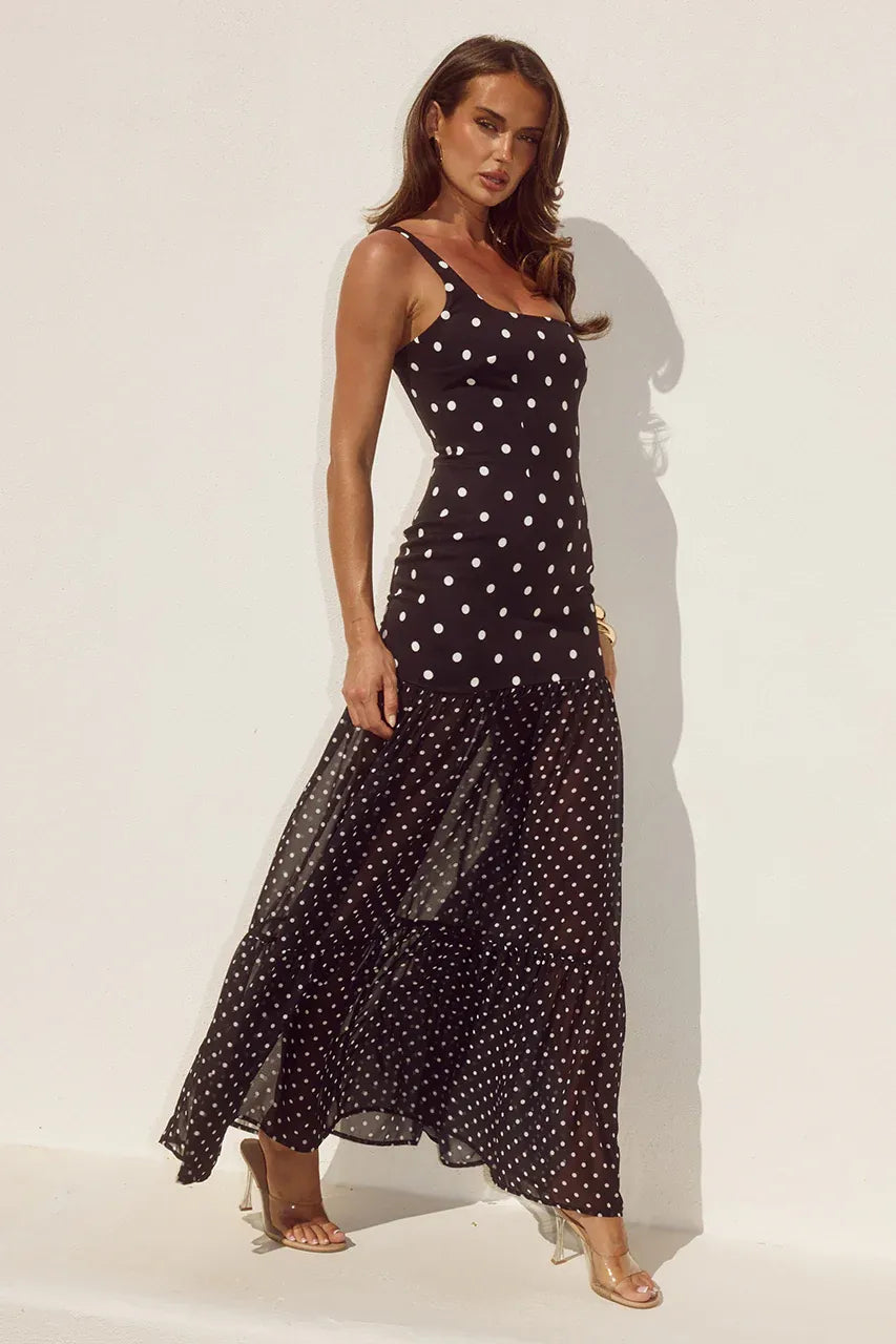 Tillie Maxi Dress - Black/White Polka