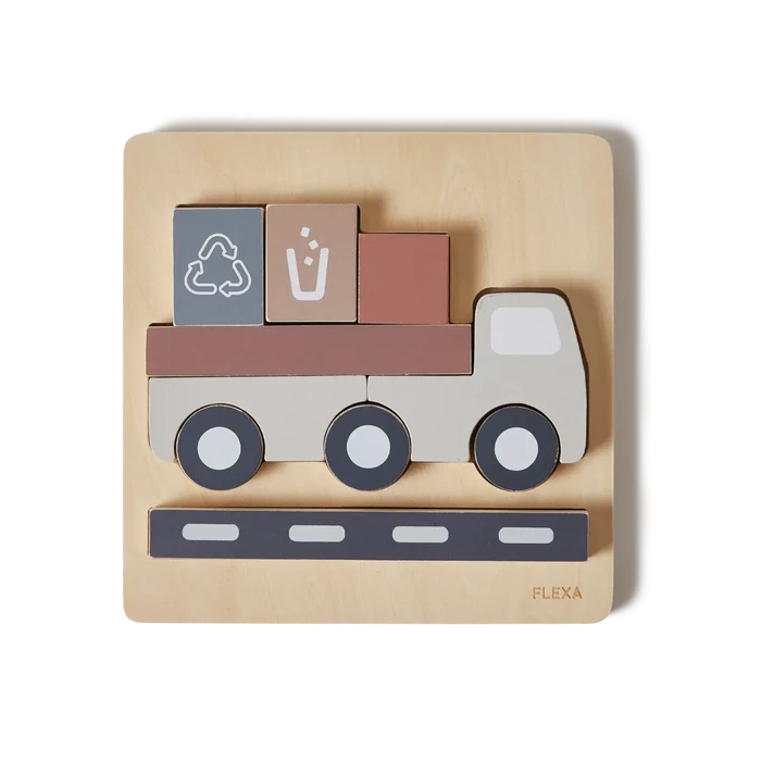 Truck Puzzle, 9 pcs, Handpainted PLAY truck-puzzle-multicolors-natural-wood flexa-com.myshopify.com
