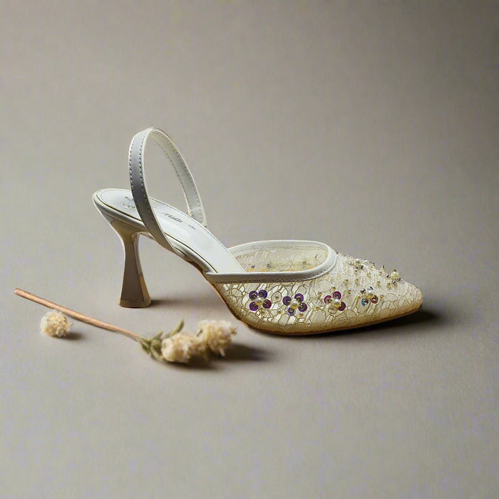 White Fancy Heel Sandal For Women