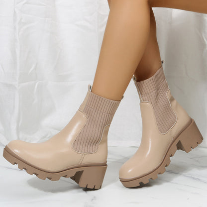 Chunky Heel Chelsea Ankle Boots Elastic Lug Sole Platform Booties