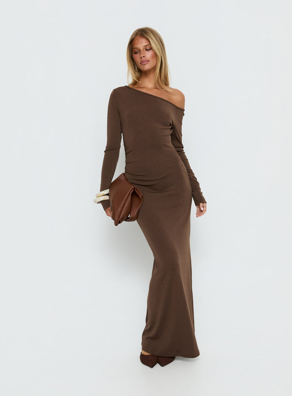 Allycia Long Sleeve Maxi Dress Brown