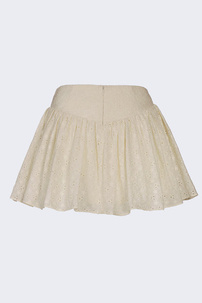 Bow-Detail Broderie Anglaise Mini Skirt in Ivory
