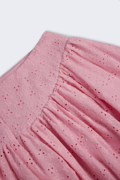 Bow-Detail Broderie Anglaise Mini Skirt in Soft Pink