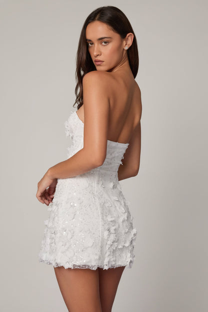 Embellished Bandeau A-line Mini Dress in White