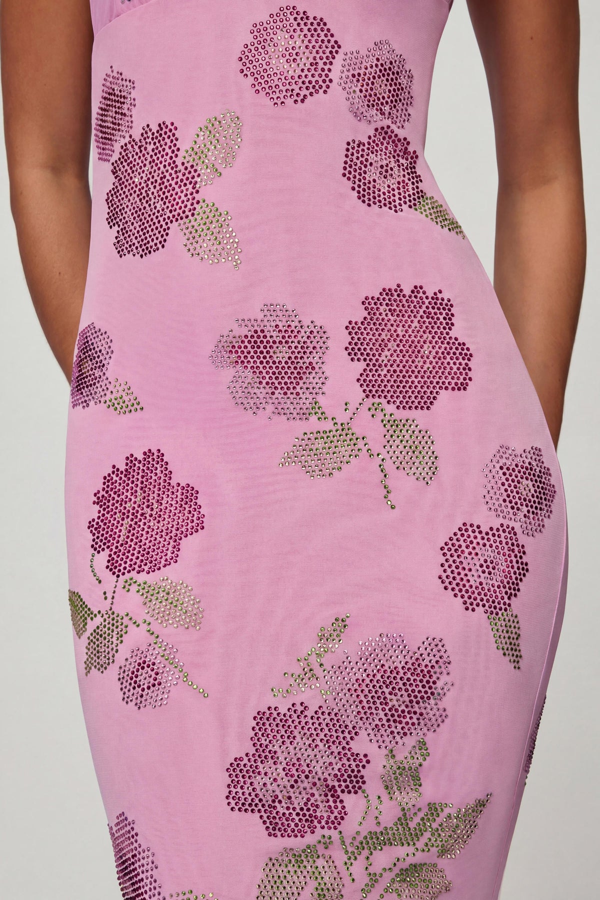 Embellished Halterneck Maxi Dress in Soft Pink