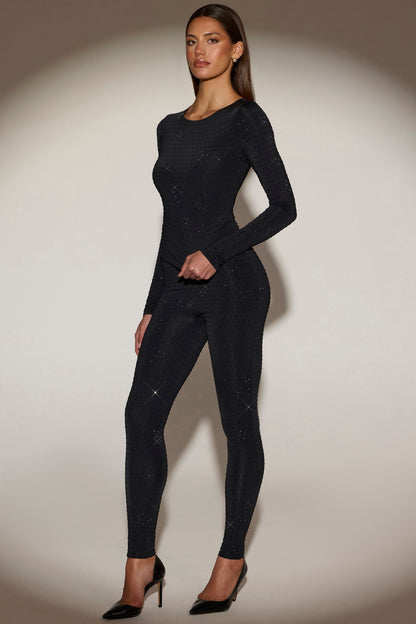 Embellished Jersey High-Waisted Leggings in Black