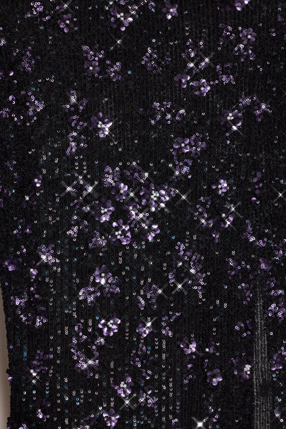 Embellished Mid-Rise Thigh-Split Maxi Skirt in Black Purple