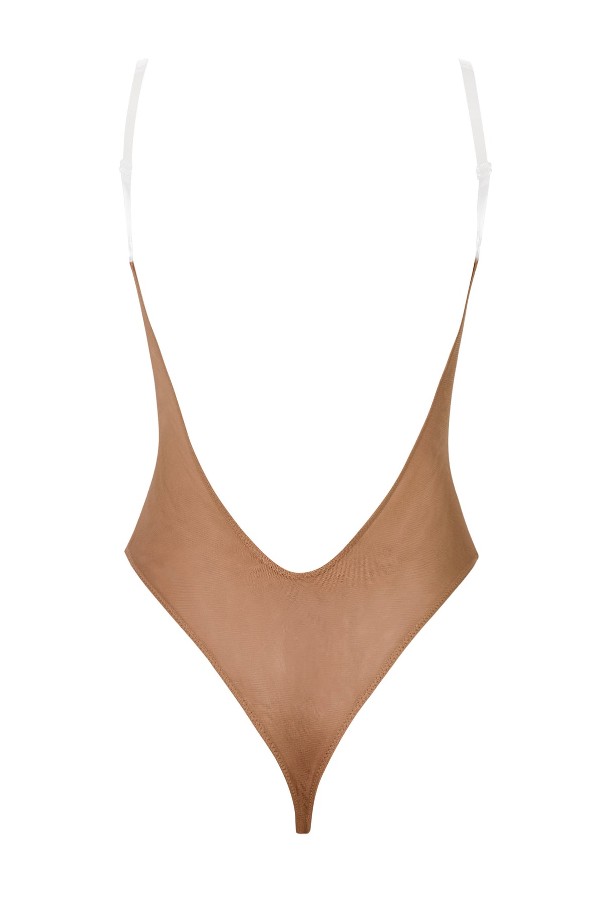 Soft Mesh Invisible Strap Thong Bodysuit in Honey