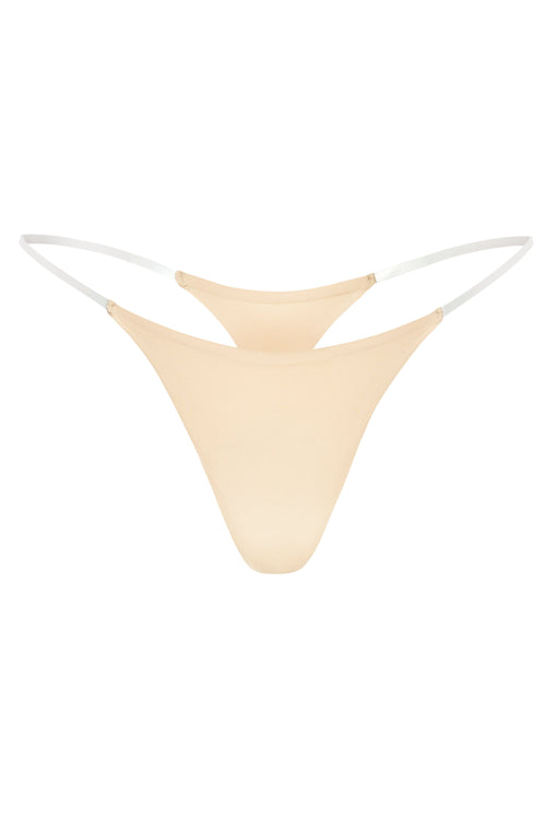 Seamless Knit Clear Strap Thong in Warm Peach