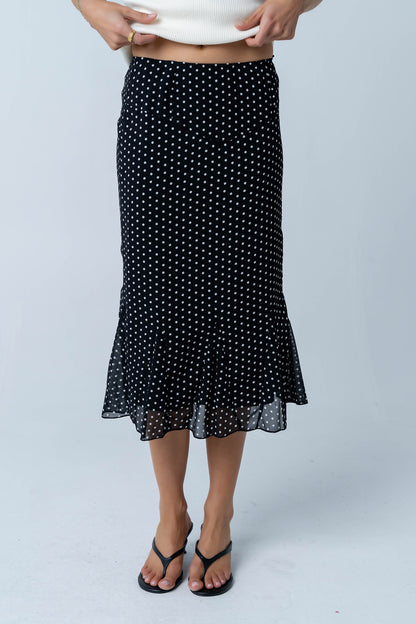 Gigi Polka Dot Midi Skirt in Black