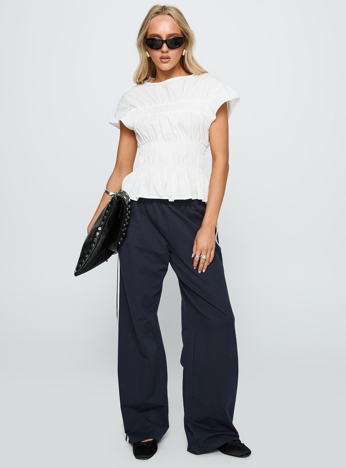 Dripping Diamonds Ruched Top White
