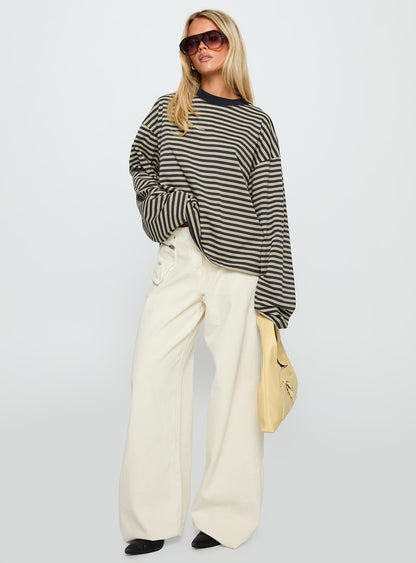 Bloom Long Sleeve Top Beige Stripe