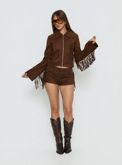 Dakohda Fringe Jacket Chocolate Brown