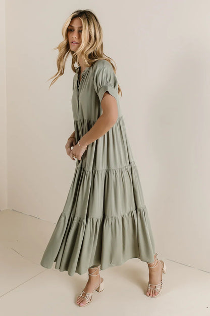 Amanda Tiered Dress in Sage