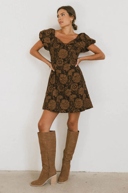 Darcella Floral Mini Dress in Brown - FINAL SALE