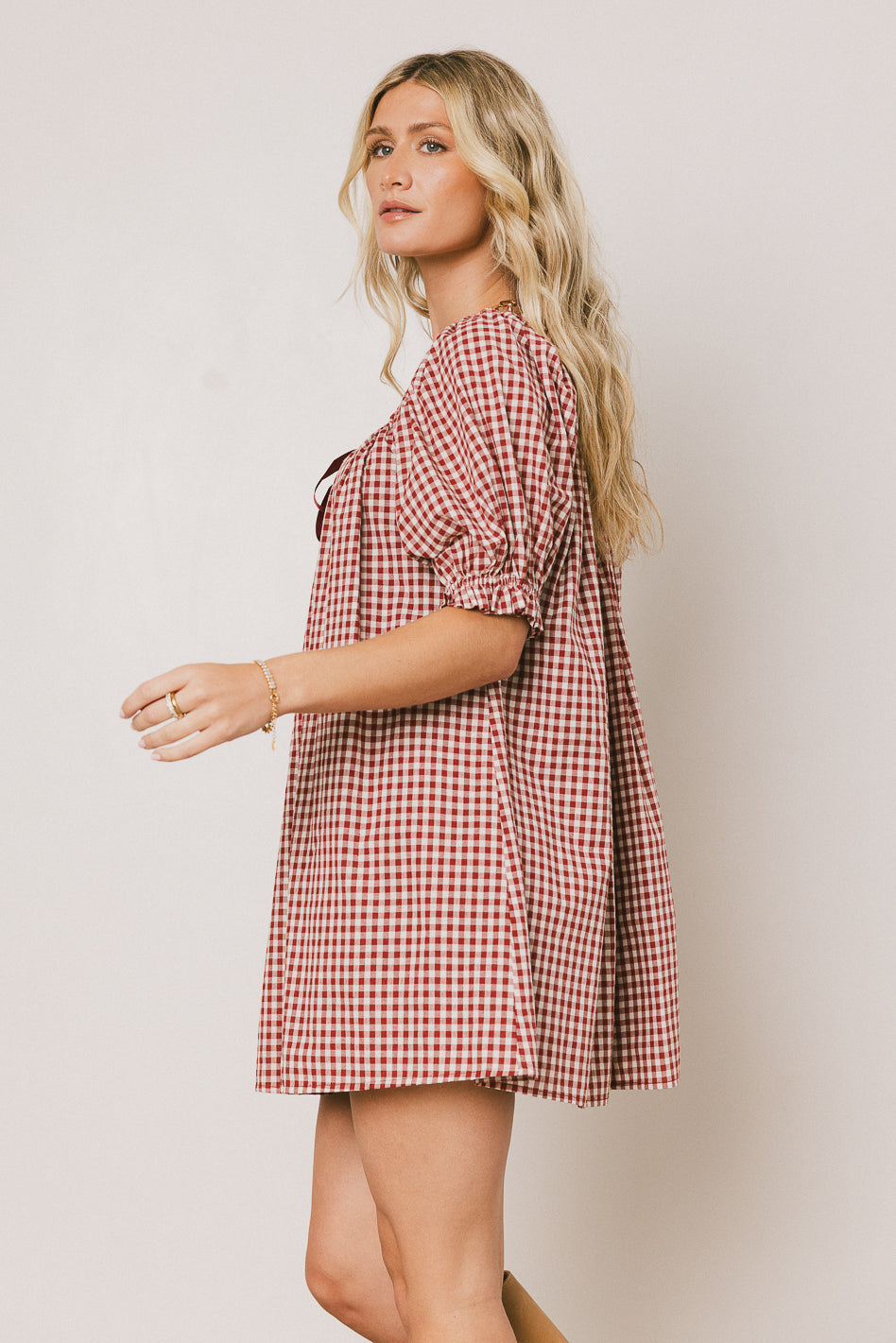 Cody Gingham Mini Dress in Burgundy