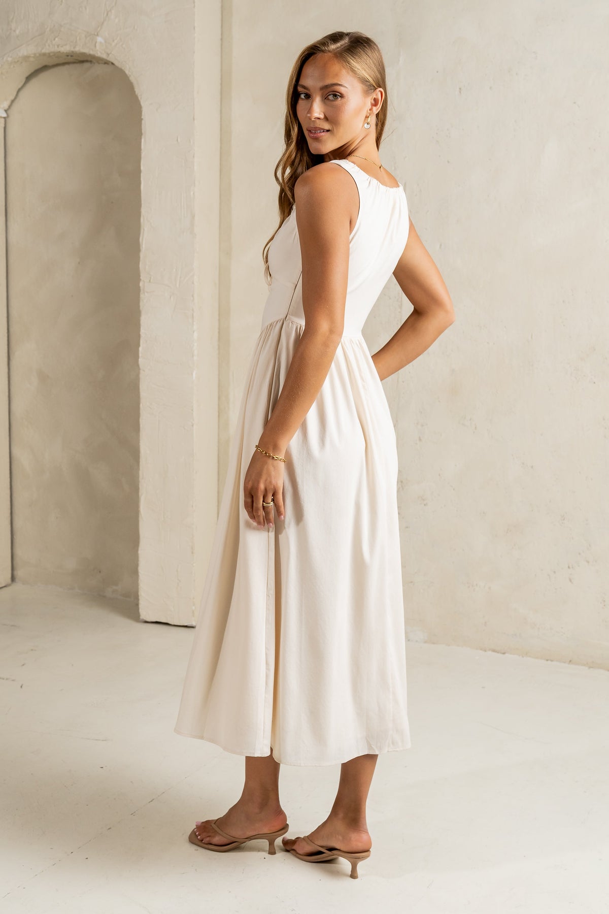 Barrett Midi Dress in Natural - FINAL SALE