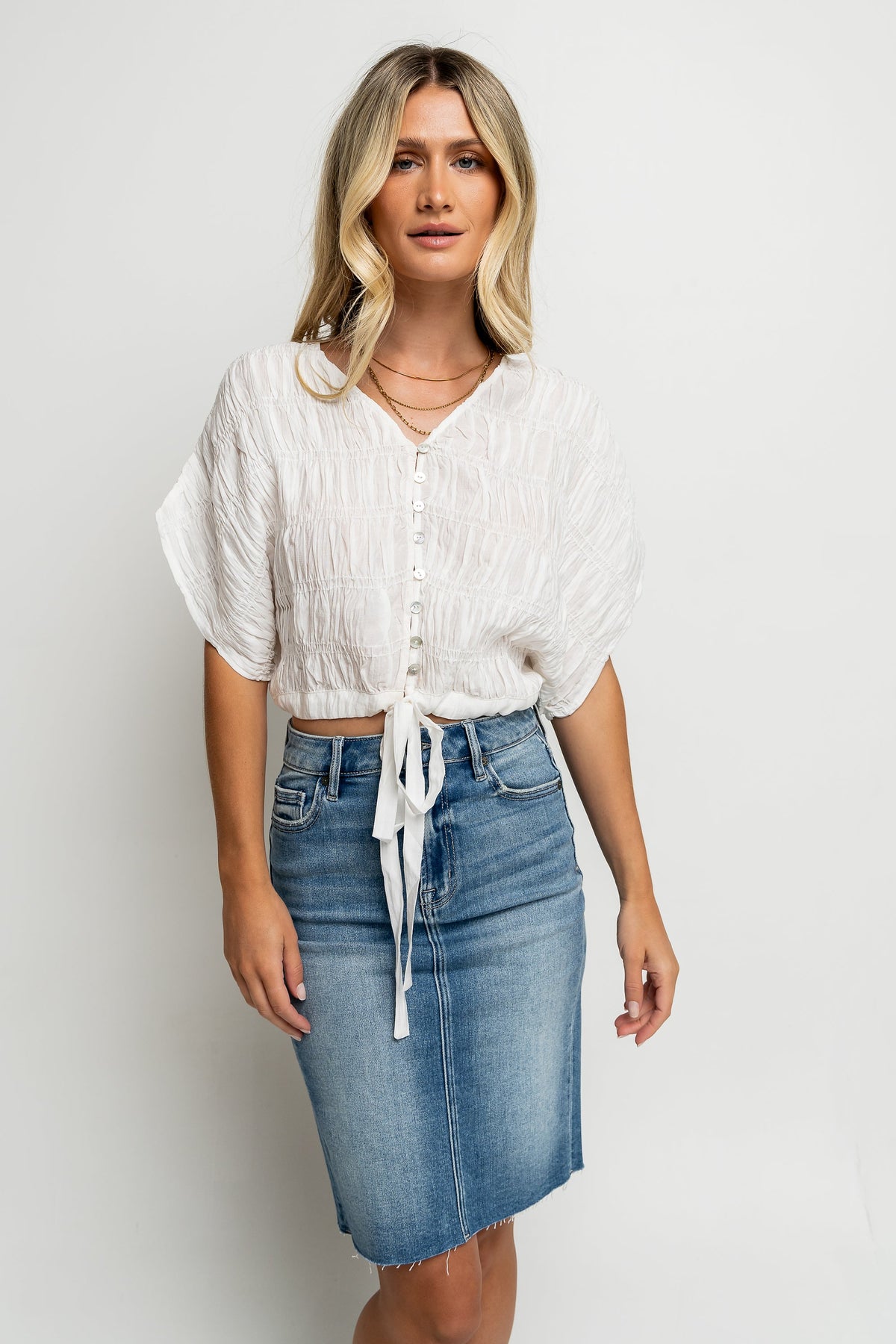 Alma Smocked Blouse in White - FINAL SALE