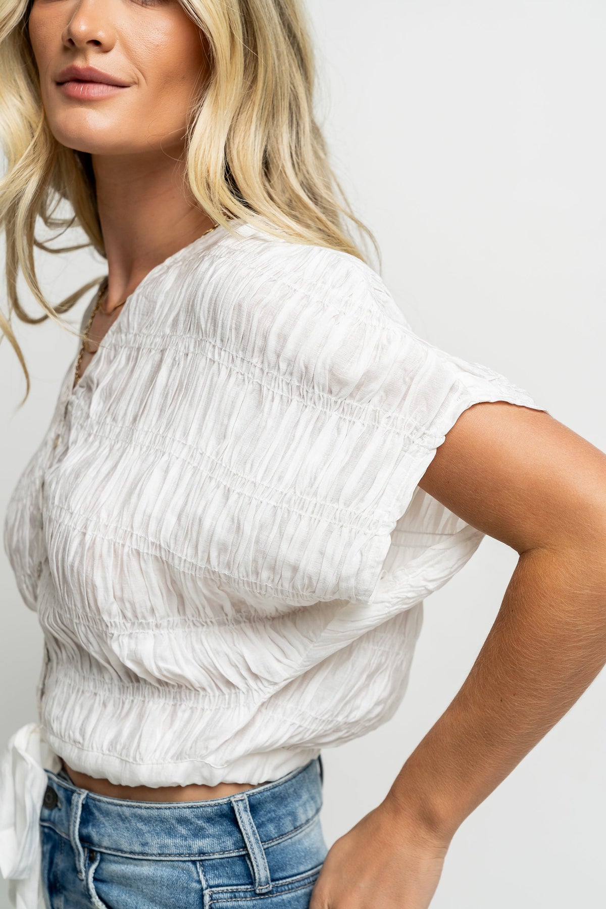 Alma Smocked Blouse in White - FINAL SALE