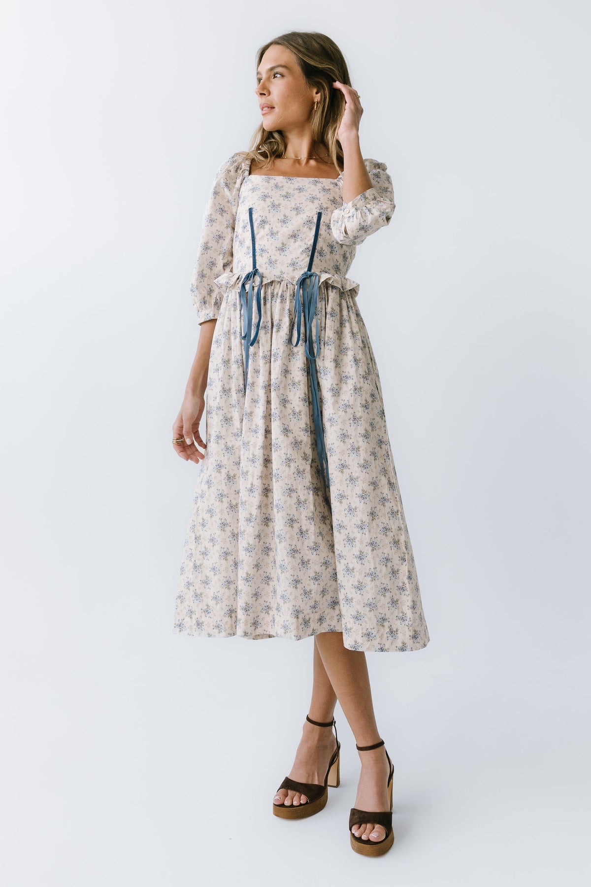 Gloria Floral Midi Dress in Ecru - FINAL SALE