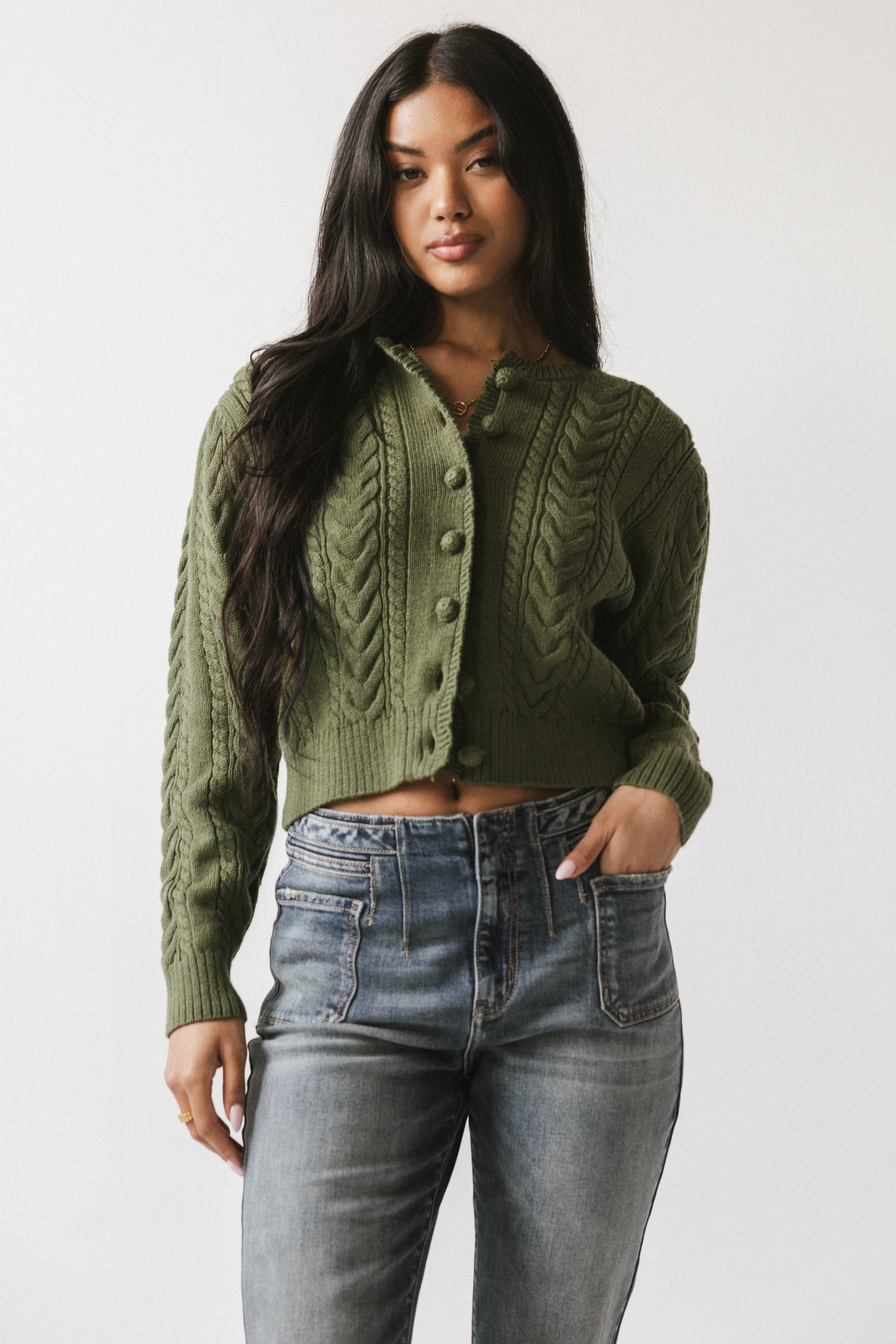 France Knit Cardigan in Olive - FINAL SALE