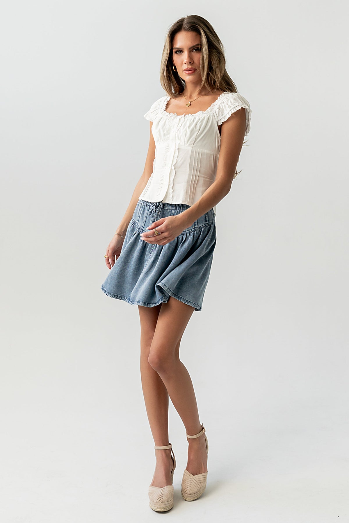 Briana Button Up Top in White