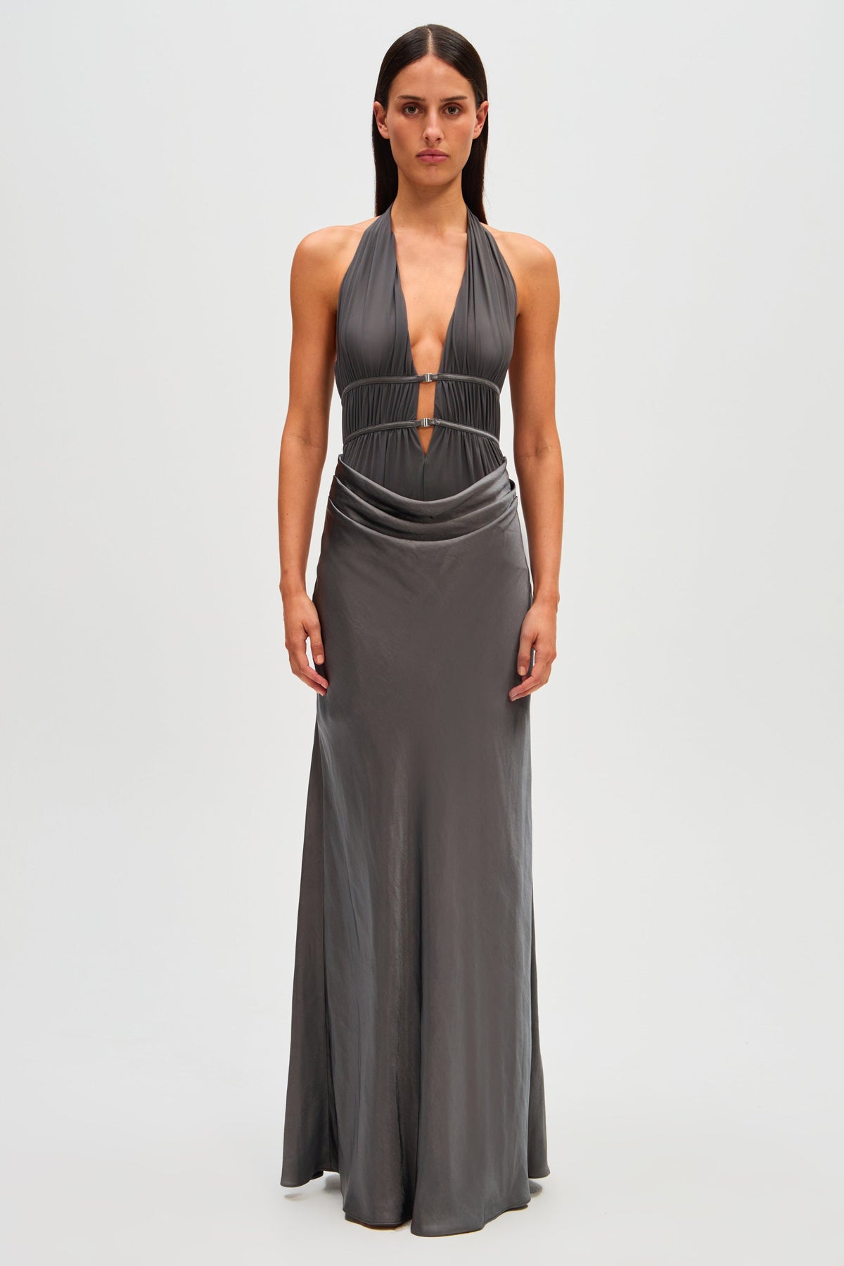 Celine Satin Maxi Dress - Pewter