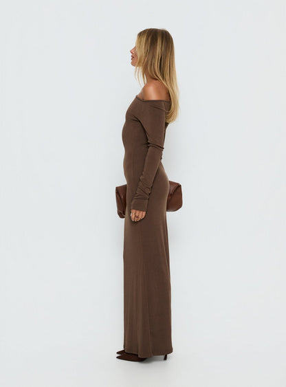 Allycia Long Sleeve Maxi Dress Brown