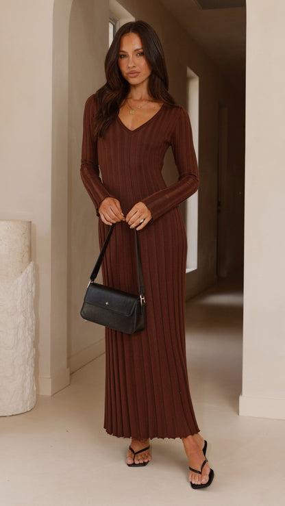 Cyra Long Sleeve Maxi Dress - Chocolate