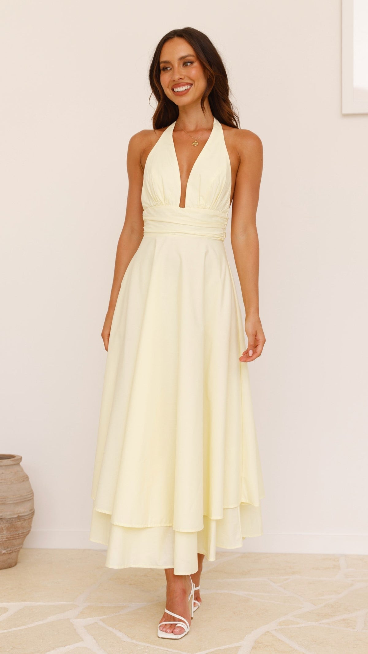 Kathy Halter Neck Maxi Dress - Lemon