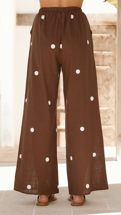 Kailani Strapless Top and Pants Set - Chocolate / White Polka Dot