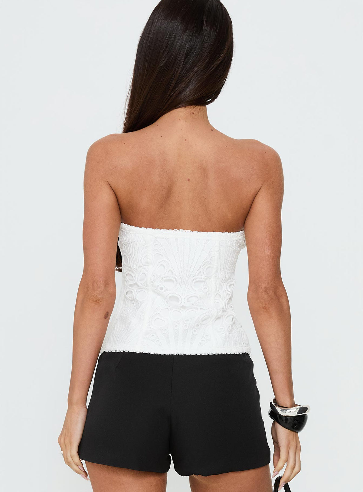 Day Glow Textured Strapless Top White