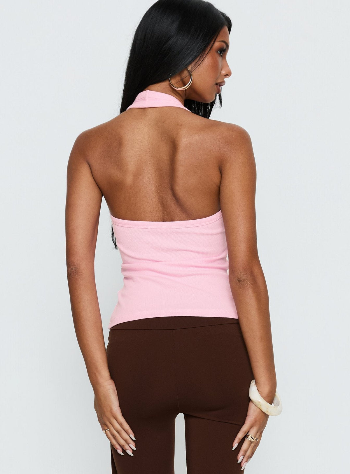 Baseline Scoop Halter Rib Tank Pink