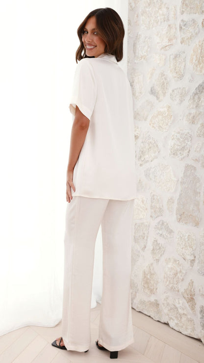 Imogen Button Pants - Cream