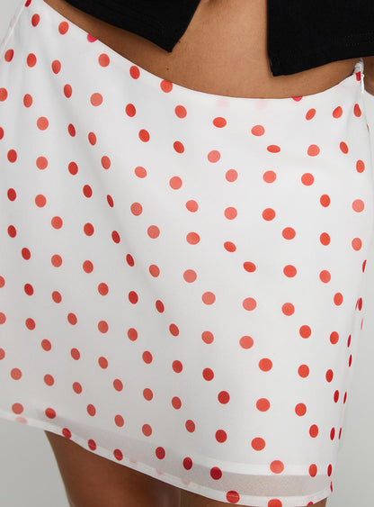 Dapple Bias Mini Skirt White / Red Polka