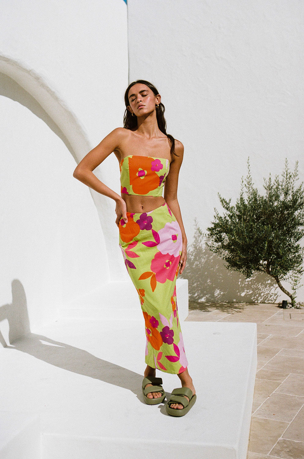 SAMPLE-Drea Top - Lime Floral