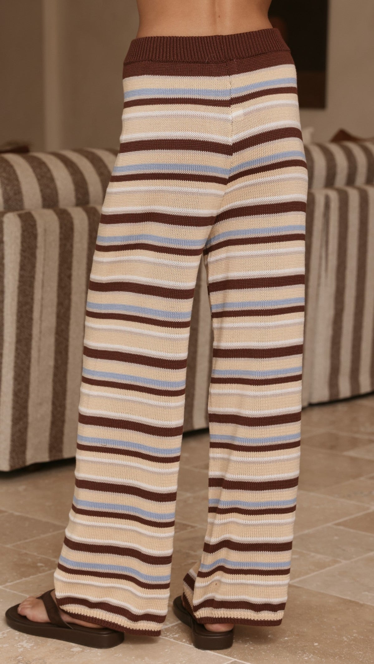 Florentine Knit Vest and Pants Set - Beige/Choc/Blue Stripe