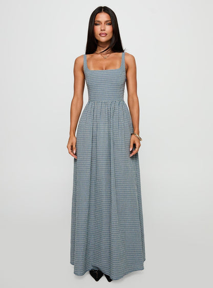 Cartmel Check Maxi Dress Navy